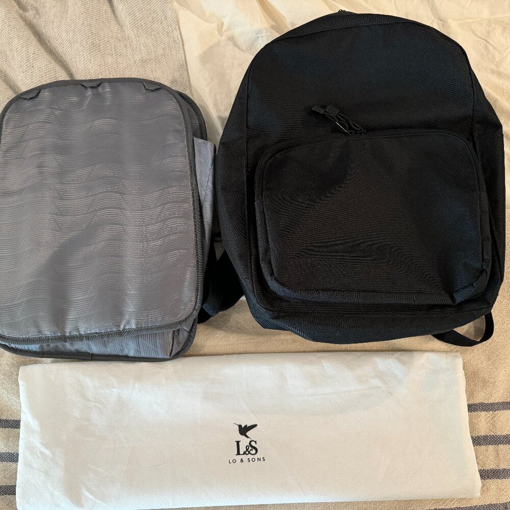 EUC Lo & Sons The Hanover Deluxe 2 Black/Onyx Backpack Back Pack Bag Travel